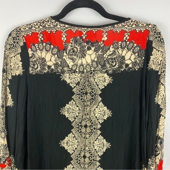 ANGIE Black Cream Tassel Rayon Long Sleeve Tunic Blouse Small - Picture 9 of 9